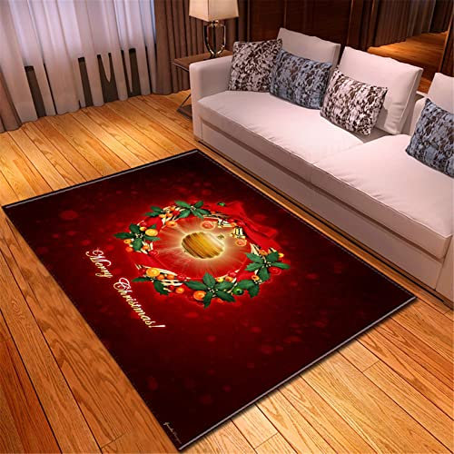 Chickwin 3D Weihnachts Teppich Wohnzimmer Kurzflor, Weiche Antirutschunterlage Outdoor Teppich Waschbar Teppiche für Schlafzimmer Kinderzimmer Spielzimmer (50x80cm,Weihnachtskranz)