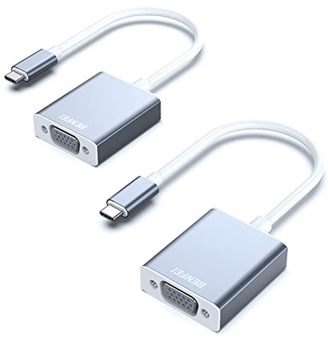 BENFEI USB C to VGA Adapter, 2 Packs Type-C(Thunderbolt 3) to VGA Adapter for MacBook Pro 2019/2018/2017, MacBook Air/iPad Pro 2018, Samsung Galaxy S10/S9[Aluminium Shell]