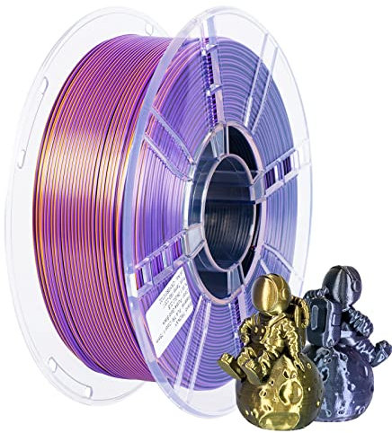 TRONXY 3D Drucker Filament, dreifarbiges Coextrusions PLA Filament, 1,75 mm, Seide, Violett, Gold, Schwarz, 3D Druck Filament +/-0,03 mm, 1 kg