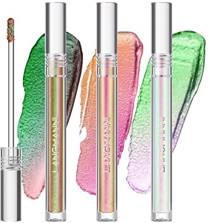 3-teilige flüssige Chamäleon Lidschatten Make-up Set, Metallic Changing Langanhaltende holografische Glitter Multichrome Lidschatten (#B)