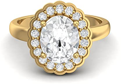 MOONEYE 10 x 8 mm ovale Form Moissanite Diamond Solitaire-Verlobung Geburtsstein-Versprechensring aus 925er Sterlingsilber (Gold-Vermeil, 66)