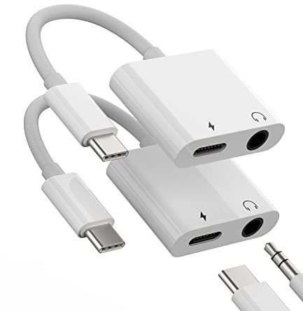 DAC Type C Charger Splitter(2Pack)USB-C to 3.5mm Headphone Adapter Dongle Compatible for Samsung Galaxy Apple iPhone15 Pro Max Plus iPad Pro Air Mini LG Google Pixel Aux Jack Cord Audio Charging Cable