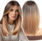 WOKESTAR Bob Perücke mit Fransen Kurze Ombre Champagne Blonde Farbe Perücken für Frauen, Bob Style Synthetische Hitzebeständige Bob Perücken