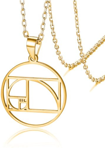 VASSAGO Fibonacci Sequenz Halskette Golden Ratio Halskette Geometrische Spirale Halskette für Männer Frauen Mathematik Irrational Anhänger Halskette Abschluss Mathematik Lehrer Geschenk, Edelstahl