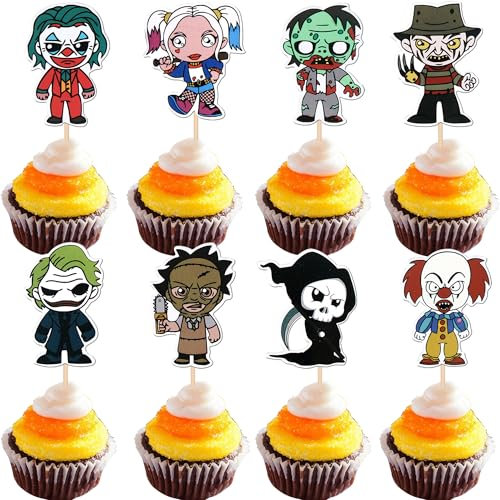 32 Stück Fantasy Horror Manga Tortendeko Halloween Cartoon Charakter Thema Cupcake Toppers Horror Film Geburtstag Kuchen Deko für Baby Dusche Geburtstag Party Torte Dekorationen