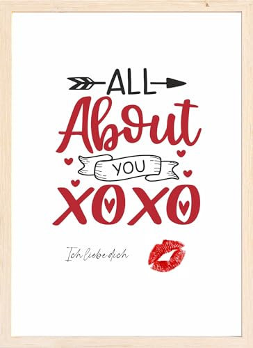 Valentinstag Deko Kunstdruck Poster Karte All About you XOXO Geschenk Bild Druck Ich liebe dich Liebeserklärung Mann Frau Din A4 Bild ungerahmt