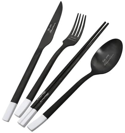 Rieort Ensemble d'argenterie 4 pièces Couteau Fourchette cuillère Ensemble de Couverts Noir et Blanc fourchettes à dîner en Acier Inoxydable Ensemble de Vaisselle réutilisable