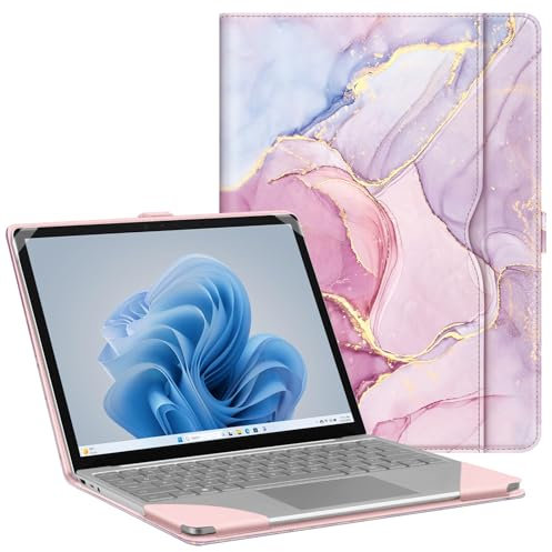 Fintie Sleeve Case for 12.4 Inch Microsoft Surface Laptop Go 3/2/1 (Model: 2013/1943), Premium PU Leather Protective Folio Book Cover with Large Pocket, dreamy marble