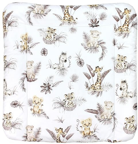 TupTam Baby Wickeltischauflage mit Baumwollbezug Gemustert, Farbe: Löwe/Blätter/Beige, Größe: 75 x 85 cm