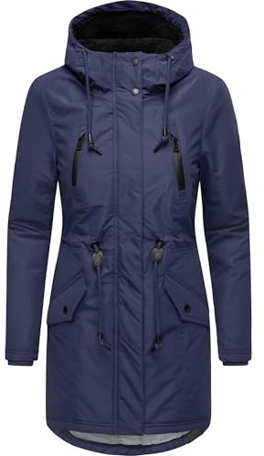Ragwear Damen Wintermantel Warmer atmungsaktiver und wasserdichter Parka mit Teddyfell gefüttert und mit Kapuze Elsien YOUMODO Midnight Gr. L