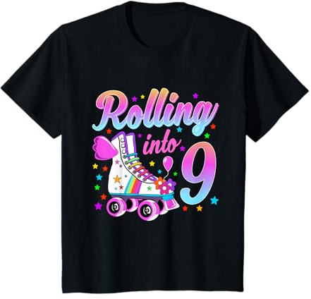 Kinder Geburtstagsshirt 9. Geburtstag Rollschuhe Mädchen T-Shirt