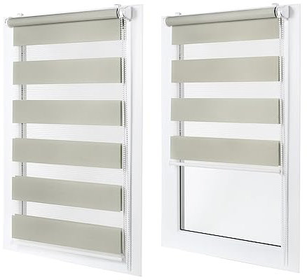 Doppelrollo ohne Bohren – Sichtschutz und Sonnenschutz, Klemmfix – Hellgrau, 110 cm breit (Stoffbreite) x 150 cm hoch (Fensterhöhe) – Duo Rollo für Fenster/Tür, lichtdurchlässig/verdunkelnd
