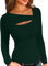 TrendiMax Womens Long Sleeve Tops Sexy Cutout Neck Ribbed Knit Shirt Slim Fit Fleeced Blouse T Shirts Dark Green