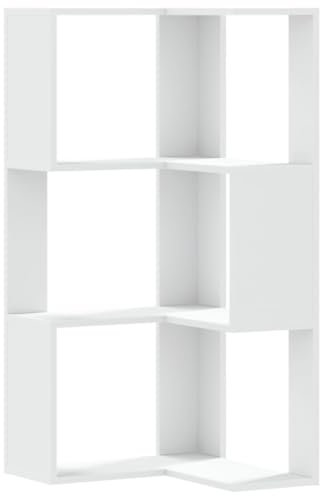 vidaXL Eckregal, Bücherregal Regal 3 Böden, Standregal Bücherschrank für Wohnzimmer, Aktenregal Büroregal Wandregal, Weiß Holzwerkstoff