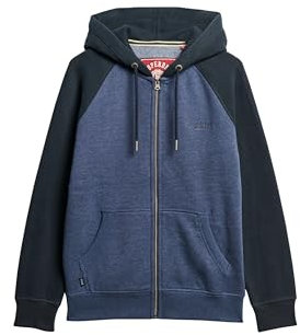 Superdry Sweat à capuche zippé pour homme Essential Baseball, Heritage Bleu marine chiné/bleu marine foncé, M