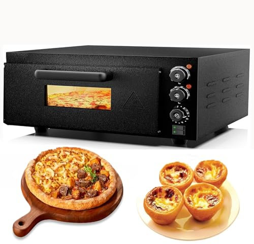 Llchaensc Forno per Pizza,Elettrico 1800W, Forno A Pietra in Acciaio Inox,Calore Superiore E Inferiore Regolabile Indipendentemente Fino A 350°C, Funzione Timer