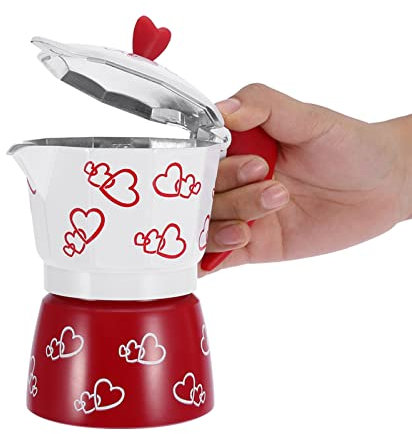 lvifloae Espresso Percolator Aluminum Mocha Coffee Pot Reusable Classic Top Coffee Machine Suitable for Electric Stoves Gas Stoves (Large red heart)