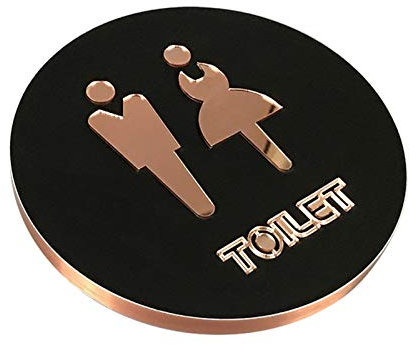 Toilet Sign， 16cm Circle Stick to The Glass Wall Door Rose Gold and Black, Men Women Toilet Sign Restroom Bathroom Signs(Toilet)