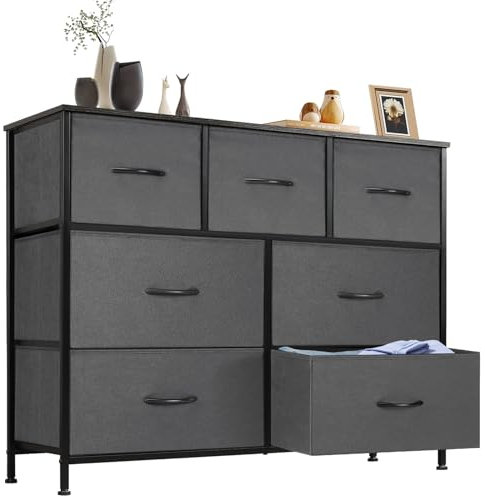 DUMOS Kommode mit Schubladen - kommoden & Sideboards für Schlafzimmer Geeignet, Komodenschrank mit 7 Schubladen, Stoffkommode mit Stabilem Stahlrahmen, Ideal für Schlafzimmer, Wohnzimmer
