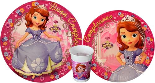 Disney Princess Sofia the First 24 Pieces (8 Plates 23 cm + 8 Plates 20 cm + 8 Cups) for Birthday Party