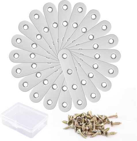 Verbindungsplatte Holzverbinder Stahlverbinder Flachverbinder Edelstahl - 20 Stück Flache Regal Verbinder 77x16x1.8mm für Schränke/ Verbindungsplatte mit Schrauben Aufbewahrungsbox für Holzmöbel