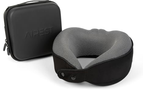 AIREST Travel Pillow with Case, NEW Magnetic Button Design, Pure Memory Foam Neck Pillow, Small & Compact, Travel Accessories, Neck Pillow for Airplane, Car, Office, Home, Machine Washable (Jet Black)