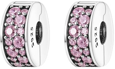 Annmors 925 Sterling Silber Bead Charms für Europäische Armbänder und Halskette Pink Clip Stopper Perlen mit 5A Zirkonia,Weihnachten,Valentinstag,Muttertag,Geschenkanhänger für Frauen und Mädchen