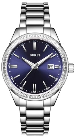 BUREI Herrenuhr aus Edelstahl – 40 mm leichtes Gehäuse, Quarzwerk, kratzfestes Mineralglas, 3 ATM wasserdicht, Business & Freizeit