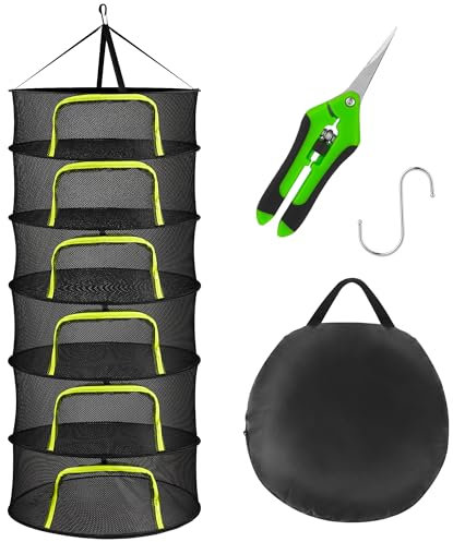 Haiane 6 Lagiges Trockennetz Kräuter, Breite 60cm,Trockennetz Grow Klappbar Aufhängen für Getrocknetem Blumen,Fisch,Fleisch (Breite60-6 Lagiges)