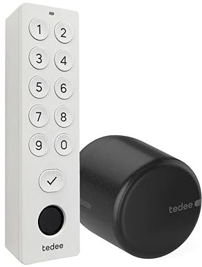 tedee GO 2 Set | smartes Türschloss schwarz | biometrisches Tastenfeld weiß | Smart-Home-Lösung für iOS, Android | Bluetooth | Motorschloss | PIN + Fingerprint | Keine Installationshardware