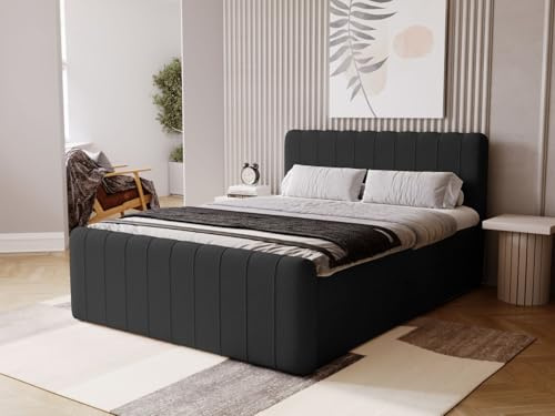GRAINGOLD Osteno Bett 140x200, Boxspringbett mit Bettkasten, Polsterbett mit Bonell-Matratze, Samt Stoff, mit Topper, mit Kopfteil (Schwarz, 140x200)