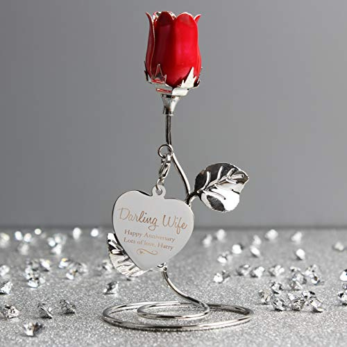 Custom Personalised Swirls & Hearts Red Rose Bud Ornament. Mothers Day, Birthday, Valentines Day