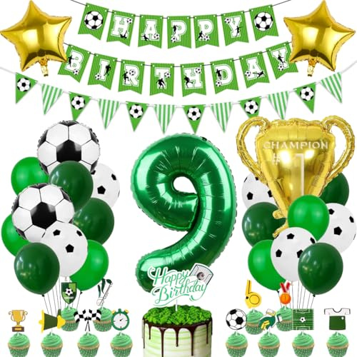 Fußball Luftballon 9. Geburtstag, Fußball Deko Geburtstag, Fussball geburtstag Deko, Geburtstagsdeko 9 , Fussball Party, Grün Folienballon für Geburtstagsdeko