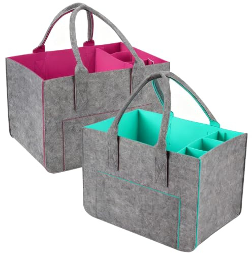 WEIWUXIAN 2 Stück 30L Groß Filztasche Einkaufstasche mit Fächern, Faltbar Filztaschen Shopper mit Stabile Henkel und Verschluss, Filz Einkaufskörbe Flaschentasche zur Einkaufen, Ausgehen