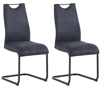 byLIVING Freischwinger 2er-Set Capri, Vintage Mikrofaser anthrazit | Metall schwarz, Griff, bequeme Polsterung, Schwingstühle, Polsterstühle, B 44, H 88, T 55 cm