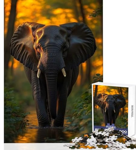 1000-teiliges Puzzle für Erwachsene Elefant watet im Sonnenuntergang durchs Wasser Spielzeug Wanddekoration Geschenkidee Entspannungsspiel zur Stärkung der Beziehung Größe 38x52cm