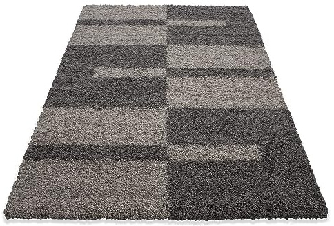 KADIMA DESIGN Kuschelteppich Hochflor Karo-Muster Weich Flauschig Waschbar Strapazierfähig Taupe 120x170 cm Wohnzimmer Fußbodenheizung geeignet Schadstoffgeprüft | WATZMANN