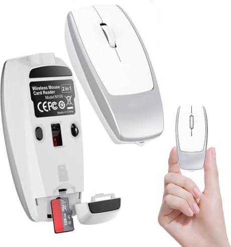 KeautFair Kabellose Mini-Bluetooth-Maus mit TF-Kartenleser, Silber | Bis zu 2 TB, Tragbar, Leise, Wiederaufladbar, Optisch Kompakt