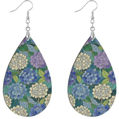 Wooden fun earrings for women African wood hoop Boho Vintage Abstract dangle earring for christmas Daily Wear & Gifts Elegant Stained Glass Hydrangea watertrop aretes vintage para mujer