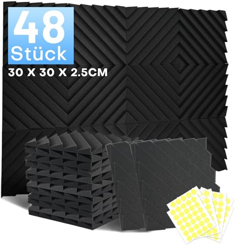 48 Stück Akustikschaumstoff Schallschutzplatten, 2.5 X 30 X 30CM Schalldämmung Akustikpaneele, Schallschutz Akustik Schaumstoffplatten, Hochdichte Schalldämmung Akustikplatten für Tonstudio, Heimkino