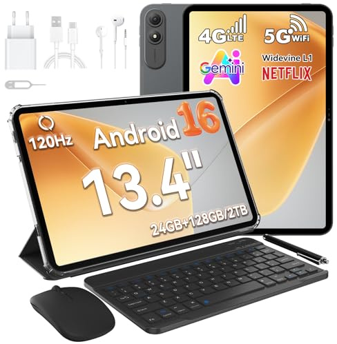Ausriray PAD 200 Tablet 13.4 Pollici Android 16, 120Hz Display Tablet con Tastiera Penna,24GB RAM+128GB ROM(2TB), Doppio SIM 4G LTE+5G WiFi, 8300mAh, Octa-Core, Widevine L1 1080P/16MP/BT5/GPS/OTG