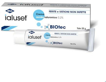 Ialuset Creme 25g - Zur Behandlung von nicht infizierten Wunden und Verbrennungen Dank der feuchtigkeitsspendenden Hyaluronsäure erleichtert es den Prozess der Geweberegeneration von Hautläsionen