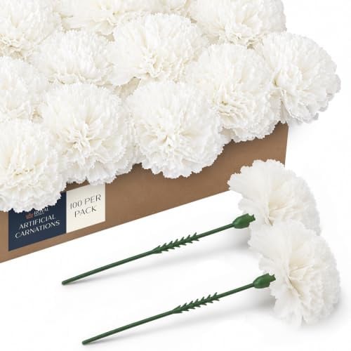 Royal Imports 100 White Silk Carnations, Artificial Fake Flower For Bouquets, Weddings, Cemetery, Crafts & Wreaths, 5 Stem Pick (Bulk)