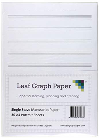 Leaf Graph Paper A4 Musikpapier, 10 x Single Stabkirche Mitarbeiter, 30 lose Blatt, Geliniert, Weiß
