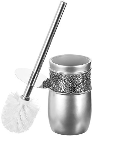 Creative Scents Toilet Brush with Holder - Toilet Bowl Cleaner Brush and Holder - Good Grip, Deep Cleaning, Decorative Design Compact Toilet Bowl Scrubber (Silver)