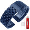 Kai Tian Armbanduhr 20mm Blau Prämie Matt 5 Reihen Doppelschlösser Edelstahl Uhrenarmband für Damen Herren Ersatz Metall Band für Männer Frauen Armband