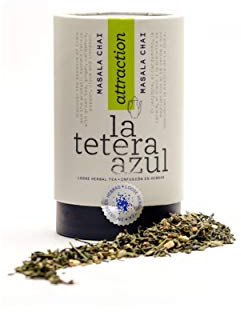LA TETERA AZUL Té Verde Premium Con Canela Y Jengibre. Masala Chai. Bote A Granel De 115 Gramos Para 38 Infusiones.