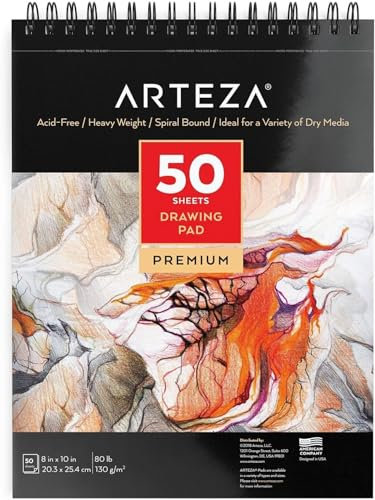 Arteza Zeichenblock 8”x 10 (20.3x25.4 cm), spiralgebundenes Skizzenbuch mit 50 Blatt, robustes säurefreies Zeichenpapier (80lb/130g), Künstler Skizzenblock für Kinder & Erwachsene