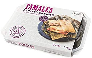La Reina de las Tortillas - Leader europeo nella gastronomia artigianale messicana. Tamales con formaggio e peperone verde.Mais 100% nixtamalizado. Adatto a vegani. 3 unità. Scadenza 4 mesi