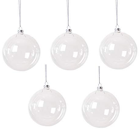 Yolaka 5 Stück 100 mm transparente Christbaumkugel-Ornamente – DIY befüllbare Glaskugeln